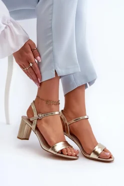 Sandały Na Słupku Złote Glindra