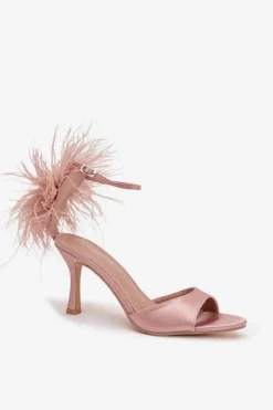 Sandały Na Szpilce Z Piórami Brudny Róż Caelina