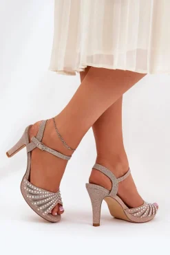 Sandały Na Szpilce Ze Zdobieniem I Brokatem D&A MR1038-33 Szampańskie