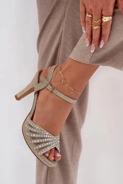 Sandały Na Szpilce Ze Zdobieniem I Brokatem D&A MR1038-33 Złote