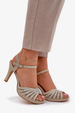 Sandały Na Szpilce Ze Zdobieniem I Brokatem D&A MR1038-33 Złote