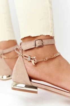 Sandały Na Złotym Obcasie Vinceza 21-17119 Beżowe