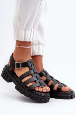 Sandały Rzymianki Damskie Czarne Rosarose