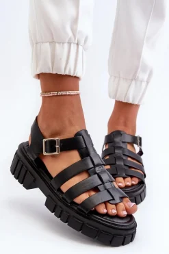 Sandały Rzymianki Damskie Czarne Rosarose