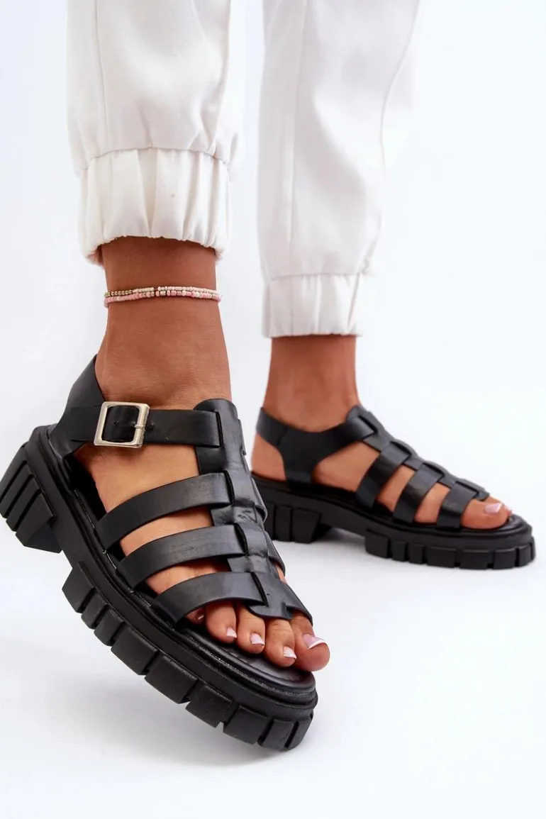 Sandały Rzymianki Damskie Czarne Rosarose