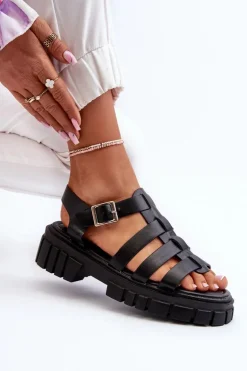 Sandały Rzymianki Damskie Czarne Rosarose