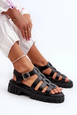 Sandały Rzymianki Damskie Czarne Rosarose