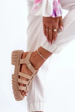 Sandały Rzymianki Damskie Beżowe Rosarose