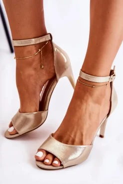 Sandały Sergio Leone Na Szpilce Błyszczące Złote Adrianna