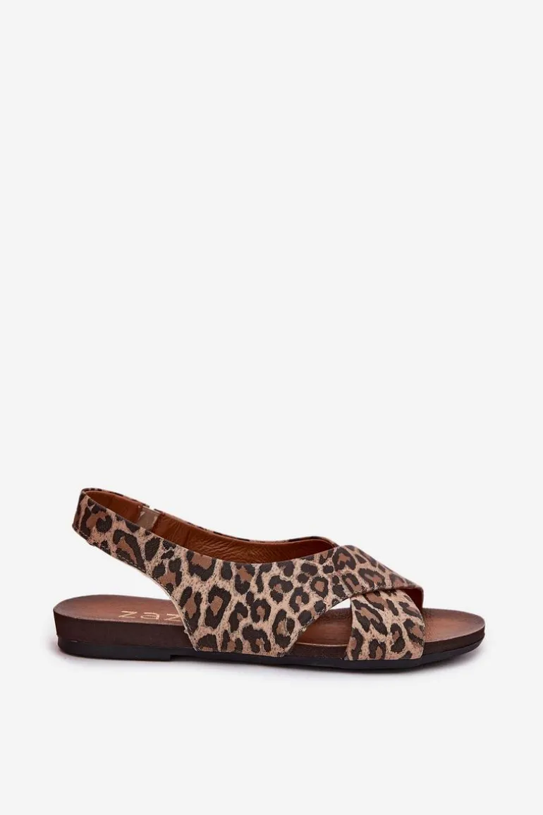 Sandały Skórzane Damskie Panterka Brązowe Zazoo 40407