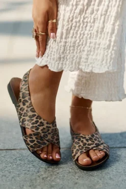 Sandały Skórzane Damskie Panterka Brązowe Zazoo 40407