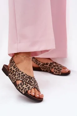 Sandały Skórzane Damskie Panterka Brązowe Zazoo 40407