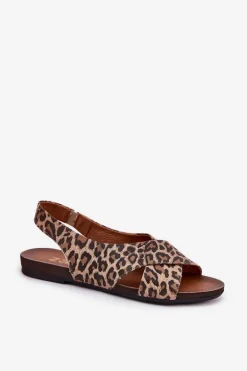 Sandały Skórzane Damskie Panterka Brązowe Zazoo 40407