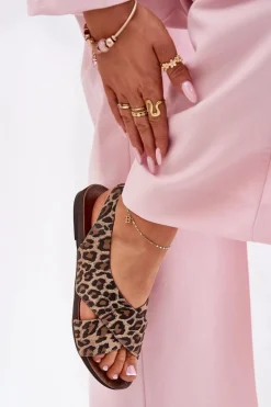 Sandały Skórzane Damskie Panterka Brązowe Zazoo 40407