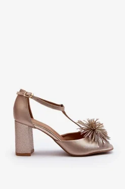 Sandały Skórzane Na Słupku Z Ozdobą Laura Messi 2758 Złote