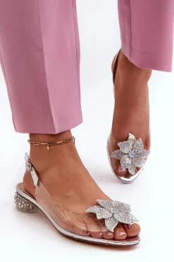 Sandały Transparentne Na Niskim Obcasie Z Ozdobą Srebrne D&A MR38-383