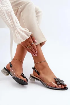 Sandały Transparentne Na Niskim Obcasie Z Ozdobą Czarne D&A MR38-383