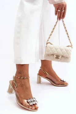 Sandały Transparentne Na Obcasie Złote S.Barski MR1037-43