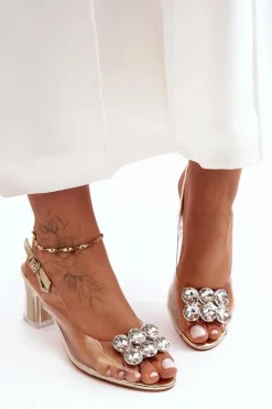 Sandały Transparentne Na Obcasie Złote S.Barski MR1037-43