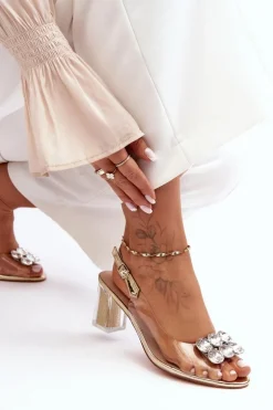 Sandały Transparentne Na Obcasie Złote S.Barski MR1037-43