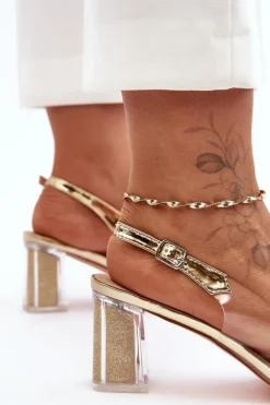 Sandały Transparentne Na Obcasie Złote S.Barski MR1037-43