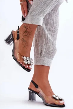 Sandały Transparentne Na Obcasie Czarne S.Barski MR1037-43