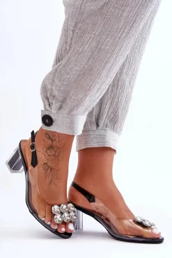 Sandały Transparentne Na Obcasie Czarne S.Barski MR1037-43