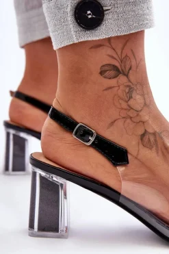 Sandały Transparentne Na Obcasie Czarne S.Barski MR1037-43