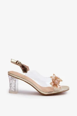 Sandały Transparentne Na Słupku Z Ozdobami Złote D&A MR38-D1