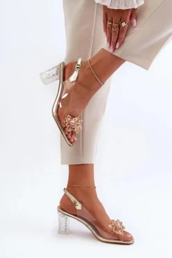 Sandały Transparentne Na Słupku Z Ozdobami Złote D&A MR38-D1