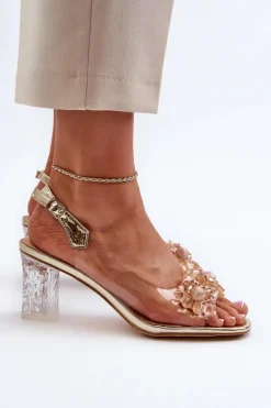 Sandały Transparentne Na Słupku Z Ozdobami Złote D&A MR38-D1