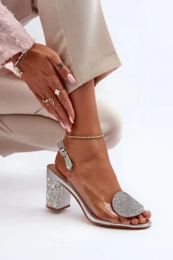 Sandały Transparentne Na Słupku Srebrne D&A MR38-812