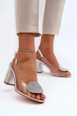 Sandały Transparentne Na Słupku Srebrne D&A MR38-812