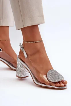Sandały Transparentne Na Słupku Srebrne D&A MR38-812
