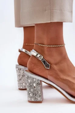 Sandały Transparentne Na Słupku Srebrne D&A MR38-812