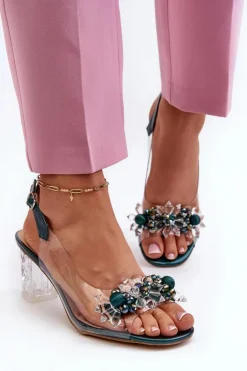 Sandały Transparentne Na Słupku Z Ozdobami Zielone D&A MR38-D1