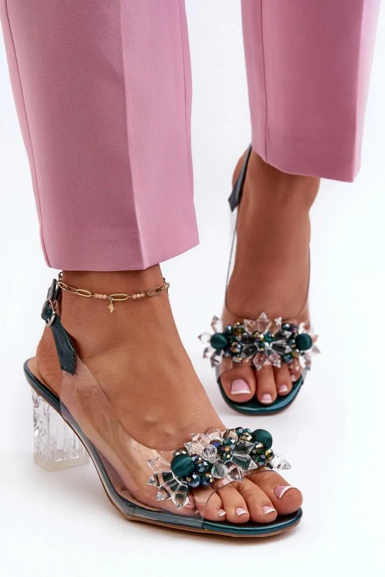 Sandały Transparentne Na Słupku Z Ozdobami Zielone D&A MR38-D1