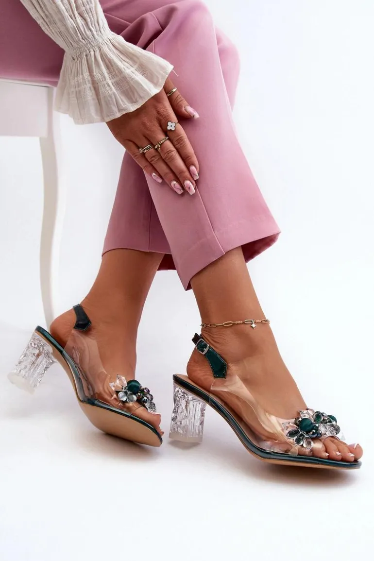 Sandały Transparentne Na Słupku Z Ozdobami Zielone D&A MR38-D1