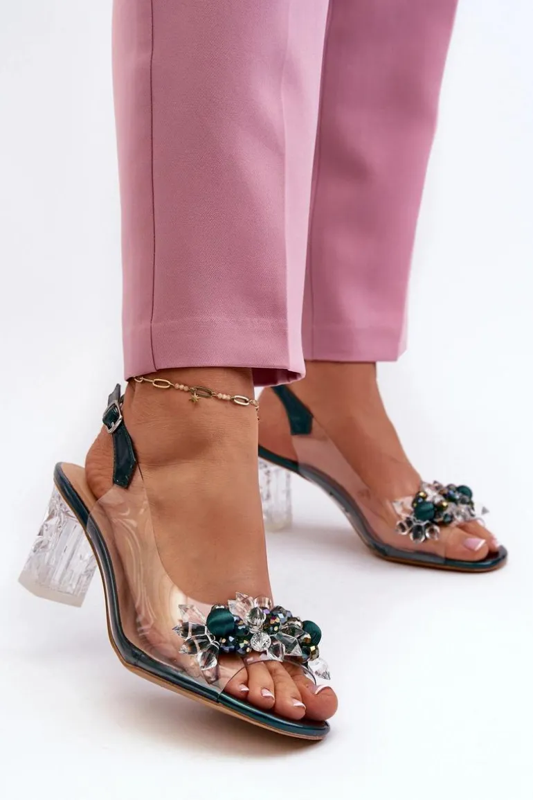 Sandały Transparentne Na Słupku Z Ozdobami Zielone D&A MR38-D1