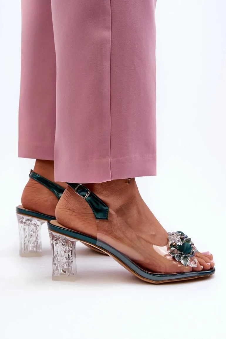 Sandały Transparentne Na Słupku Z Ozdobami Zielone D&A MR38-D1