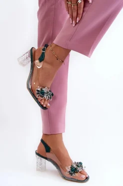 Sandały Transparentne Na Słupku Z Ozdobami Zielone D&A MR38-D1