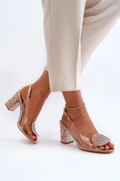 Sandały Transparentne Na Słupku Różowe Złoto D&A MR38-812