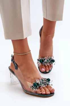 Sandały Transparentne Na Słupku Z Ozdobami Zielone D&A MR38-D1