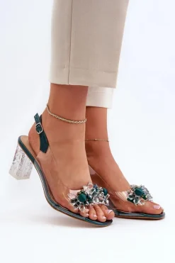 Sandały Transparentne Na Słupku Z Ozdobami Zielone D&A MR38-D1