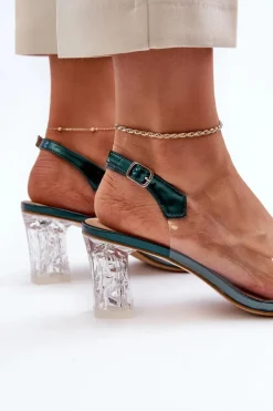 Sandały Transparentne Na Słupku Z Ozdobami Zielone D&A MR38-D1
