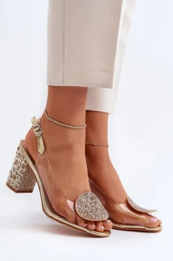 Sandały Transparentne Na Słupku Złote D&A MR38-812
