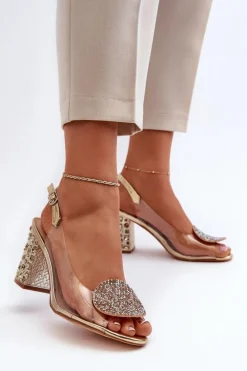 Sandały Transparentne Na Słupku Złote D&A MR38-812