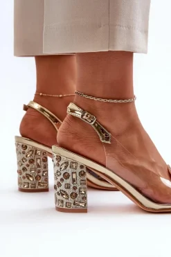 Sandały Transparentne Na Słupku Złote D&A MR38-812