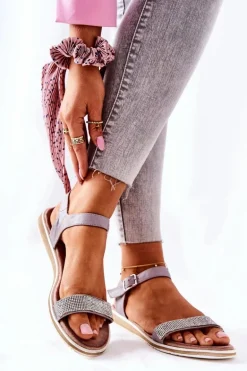 Sandały Z Cyrkoniami S.Barski 701-18 Szare