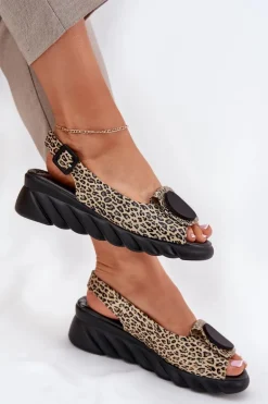 Sandały Z Naturalnej Skóry Na Koturnie Artiker 56C2186 Panterka